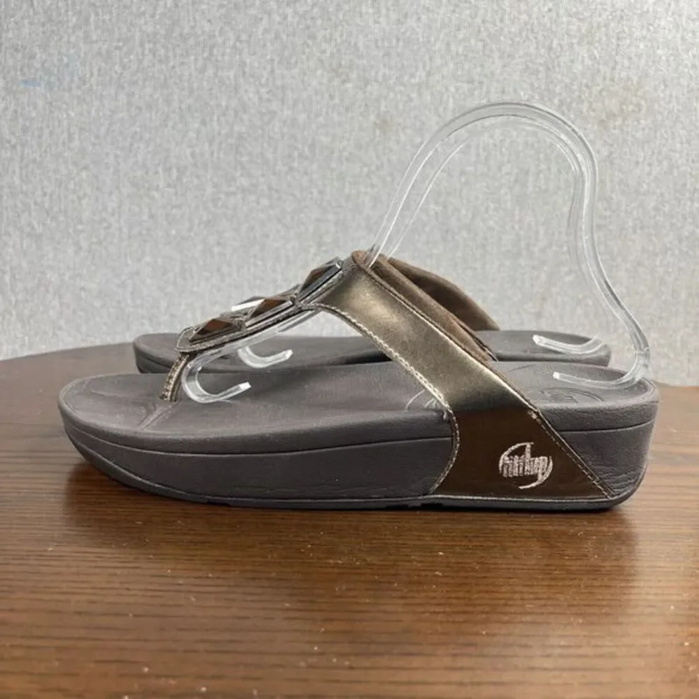 FITFLOP Shoes Womens Size 9 Bronze Micro Wobble Board Jeweled Slide Thong Sandal